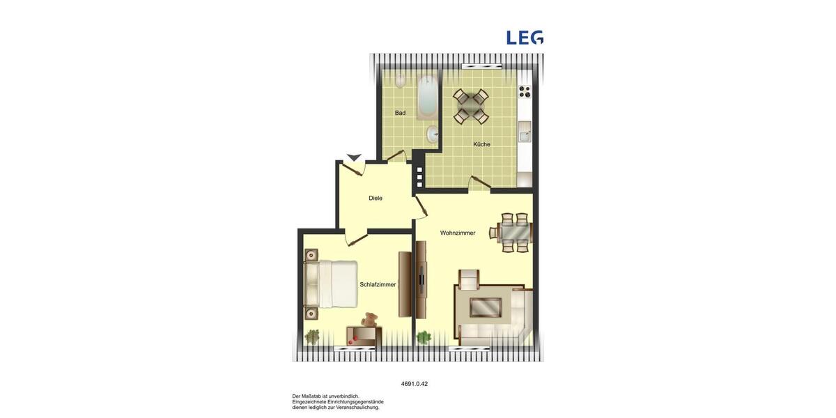 Etagenwohnung Duisburg Laar - 2 Zimmer, 62 m&sup2;, 499&euro; | Angebot:26385395