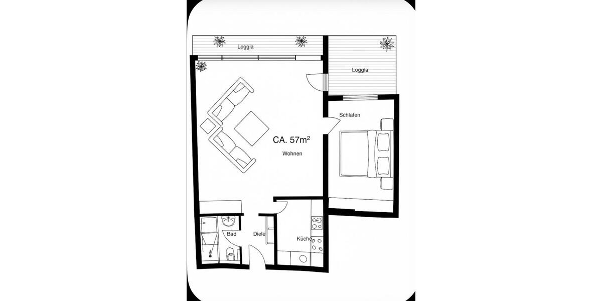Etagenwohnung Düsseldorf Stadtbezirk 3 - 2 Zimmer, 57 m&sup2;, 239.990&euro; | Angebot:27425671